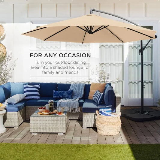 10ft Offset Hanging Patio Umbrella With Tilt And 8 Ribs