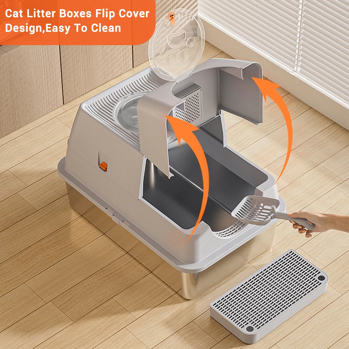 Feature Stainless Steel Cat Litter Box High Sided Enclosure