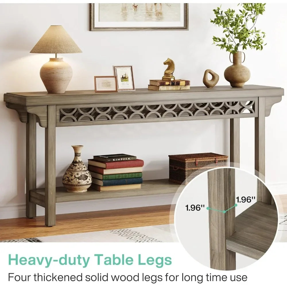 70.8 Inch Solid Wood Farmhouse Long Console Table Grey