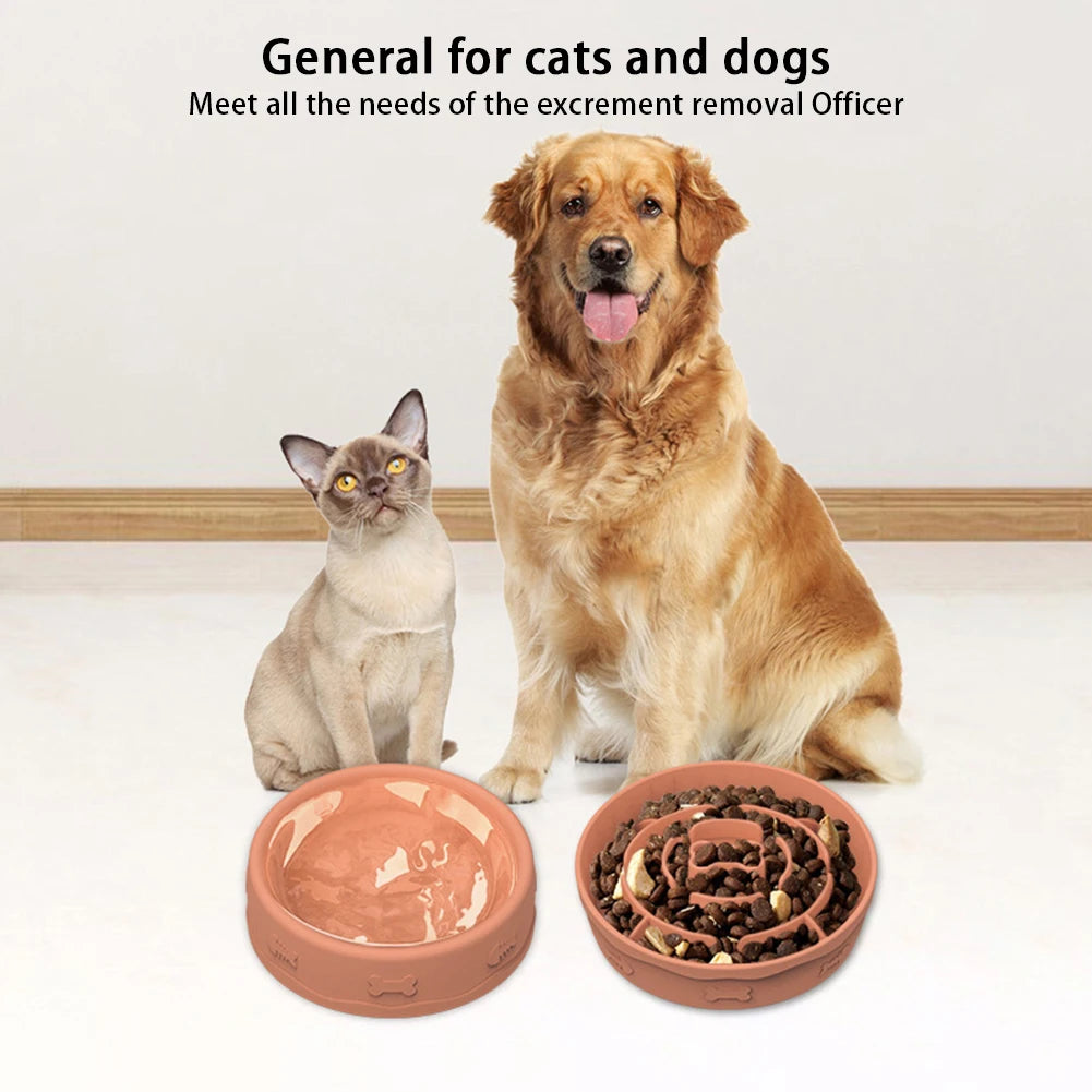 Hign-concerned Chemical 2 In 1 Pets Silicone Slow Feeder Tilted Double Sided Food Water Bowls