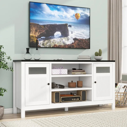 Modern 63 Inch White TV Stand With Storage Console For TVs