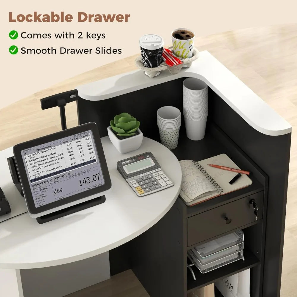 MKDK Retail Counter With Lockable Drawer L Shaped Desk