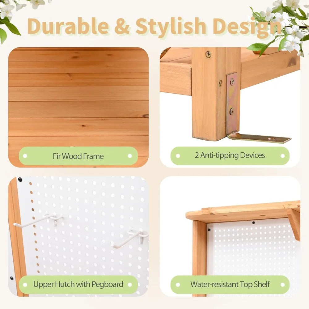 Outdoor Fir Wood Potting Bench Hutch 4 Shelves Drawer Adjustable Storage