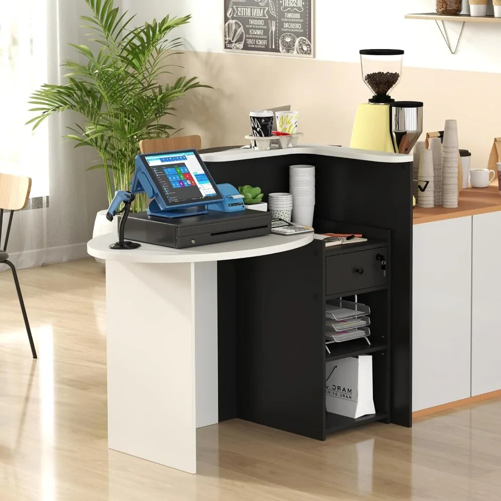 MKDK Retail Counter With Lockable Drawer L Shaped Desk