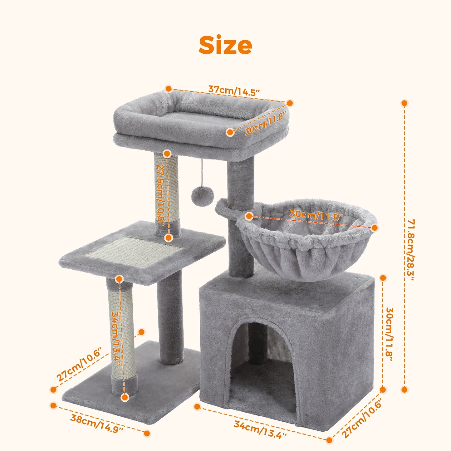 PAWZ Road Cat Tree Indoor Cats Three Tier Activity Tower