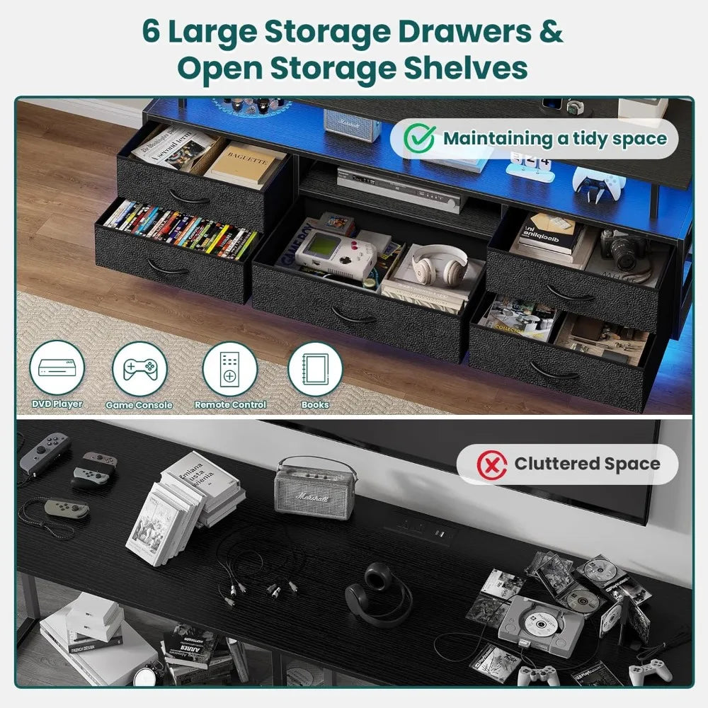 ZHUXIANG Modern TV Stand With Mount And Storage Outlets