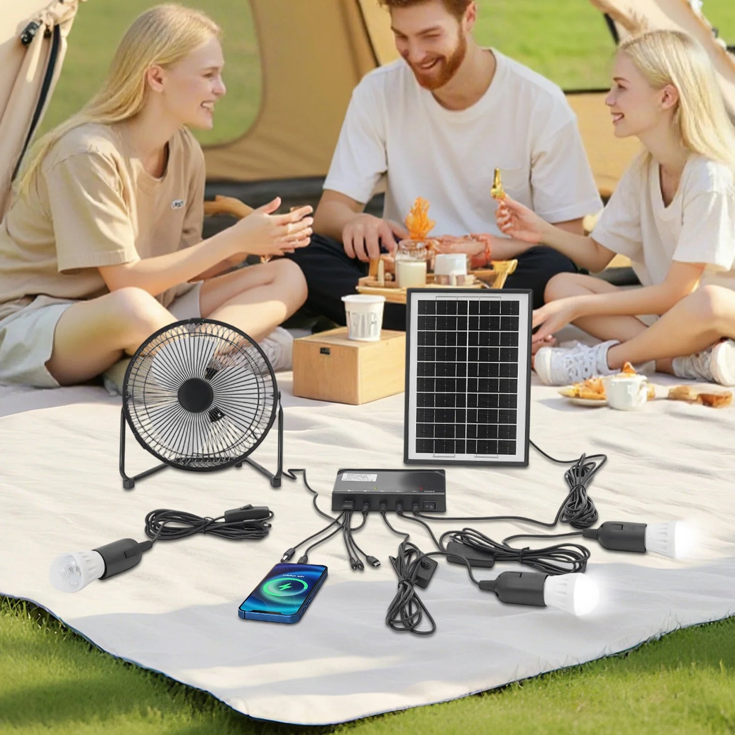 Hign-concerned Solar Powered Fan And Light Set Outdoor Kit