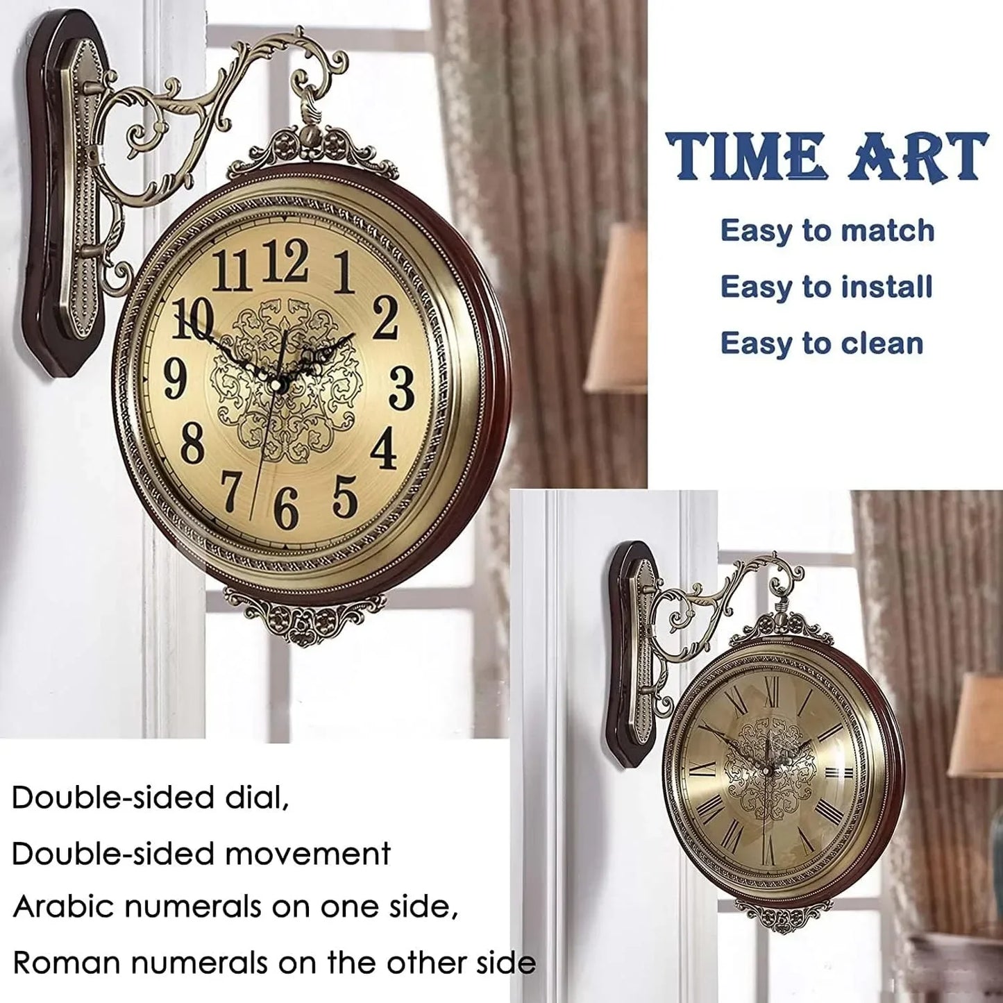 Hign-concerned European Double Sided Wall Clock Indoor
