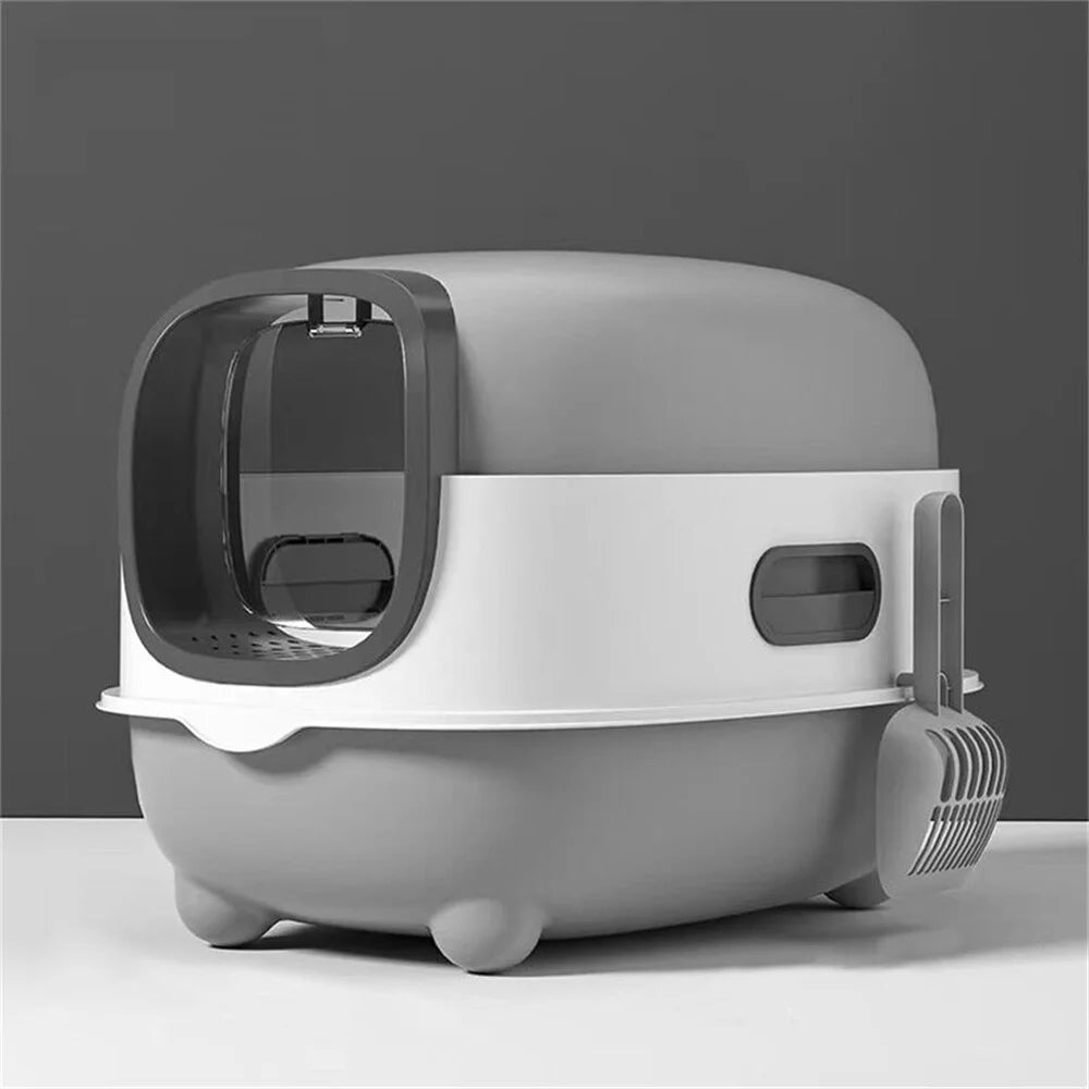 Large Hooded Cat Litter Box Enclosed Odorless Scoop