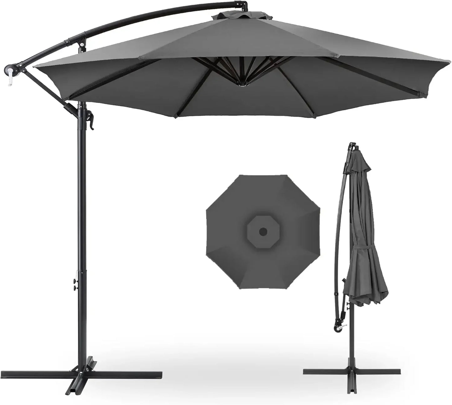 10ft Offset Hanging Patio Umbrella With Tilt And 8 Ribs