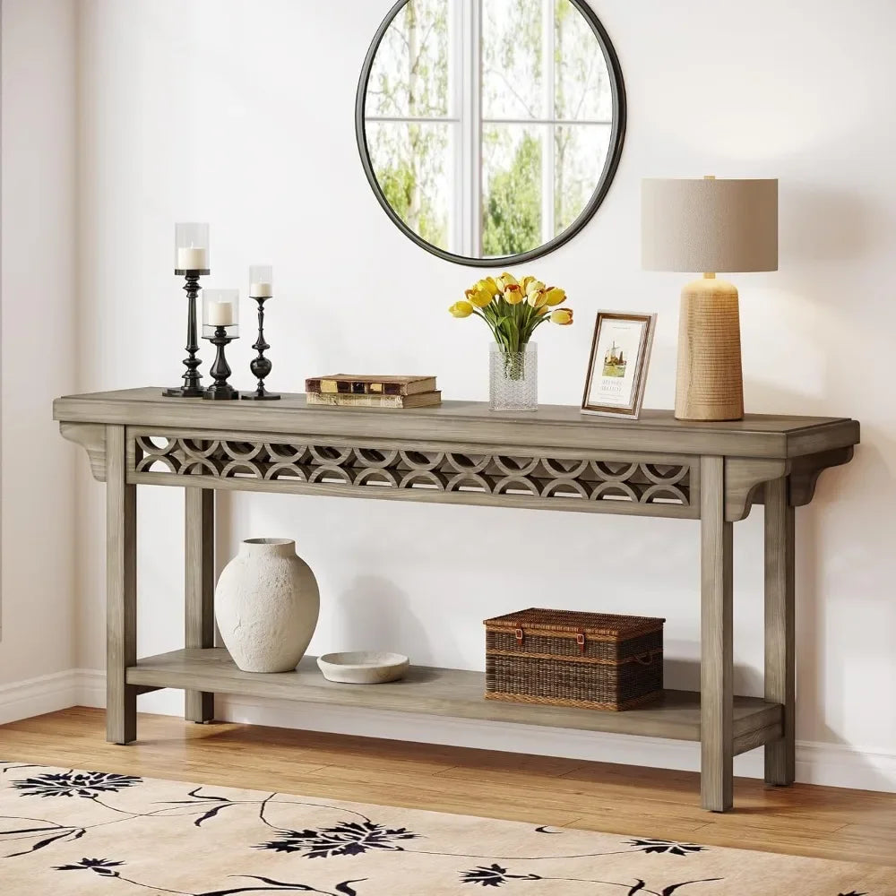 70.8 Inch Solid Wood Farmhouse Long Console Table Grey
