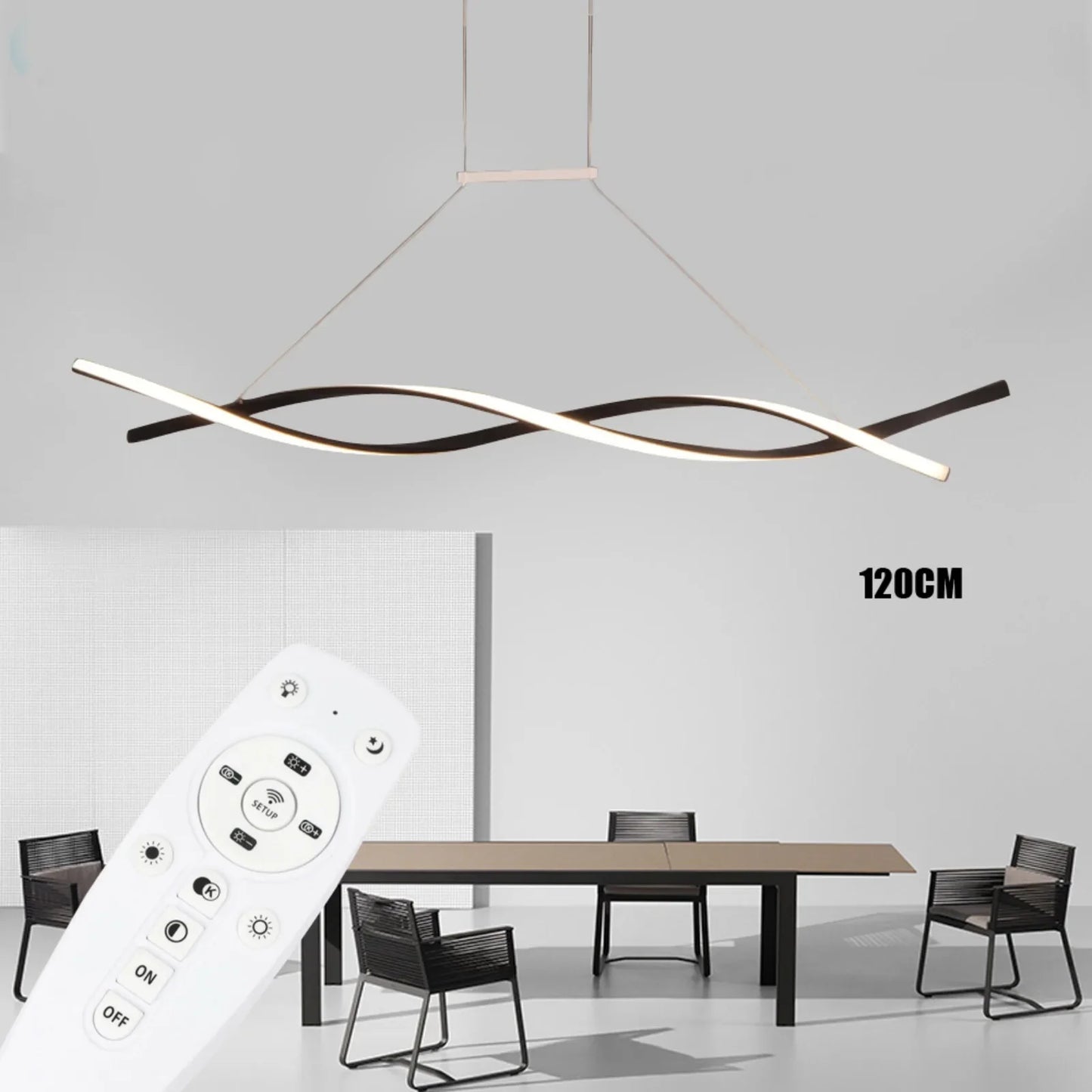 Modern Black Dimmable LED Pendant Light 46W Remote Ceiling