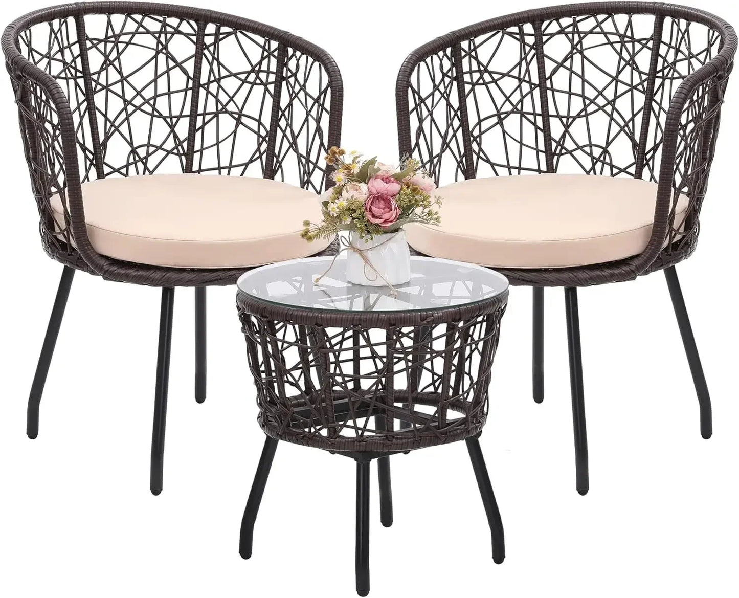 3 Piece Rattan Bistro Set For Balcony Patio Outdoor