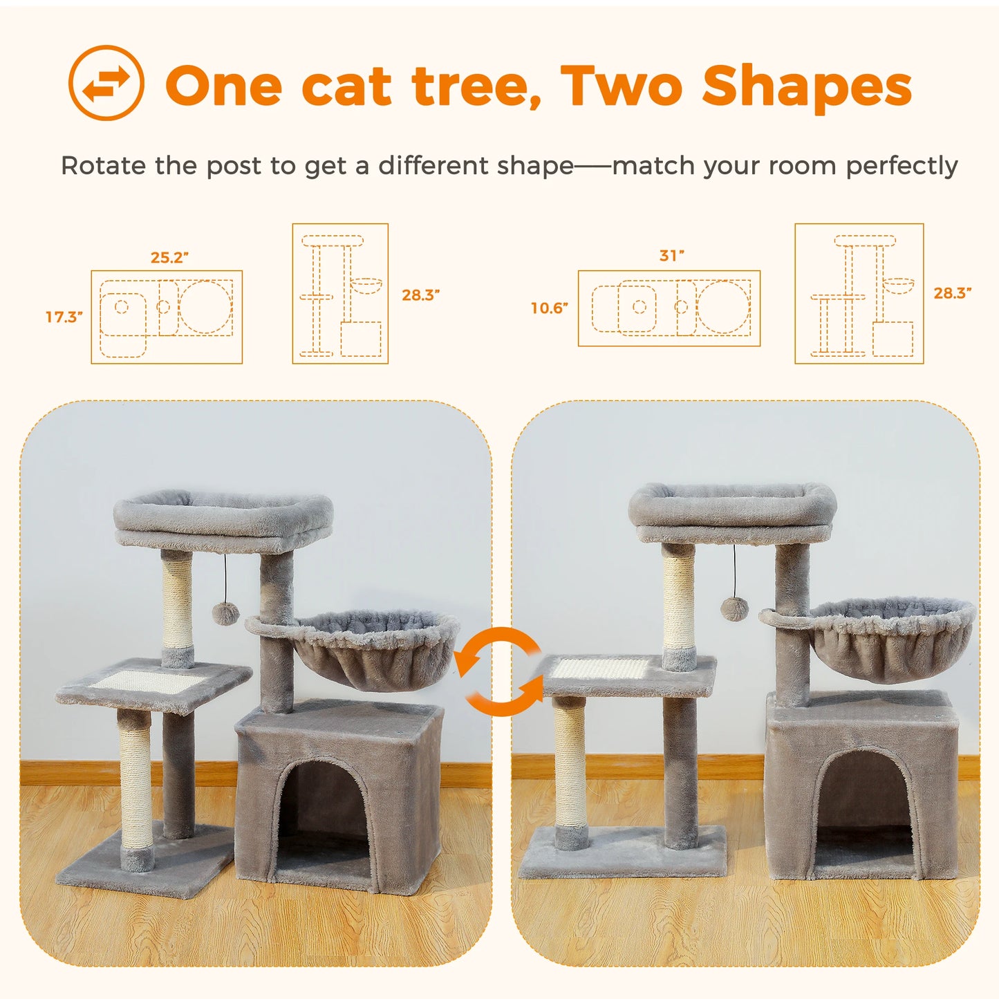 PAWZ Road Cat Tree Indoor Cats Three Tier Activity Tower