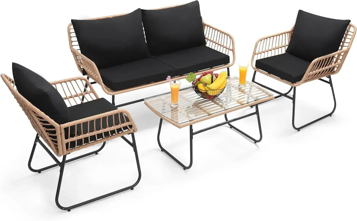 3 Piece Rattan Bistro Set For Balcony Patio Outdoor