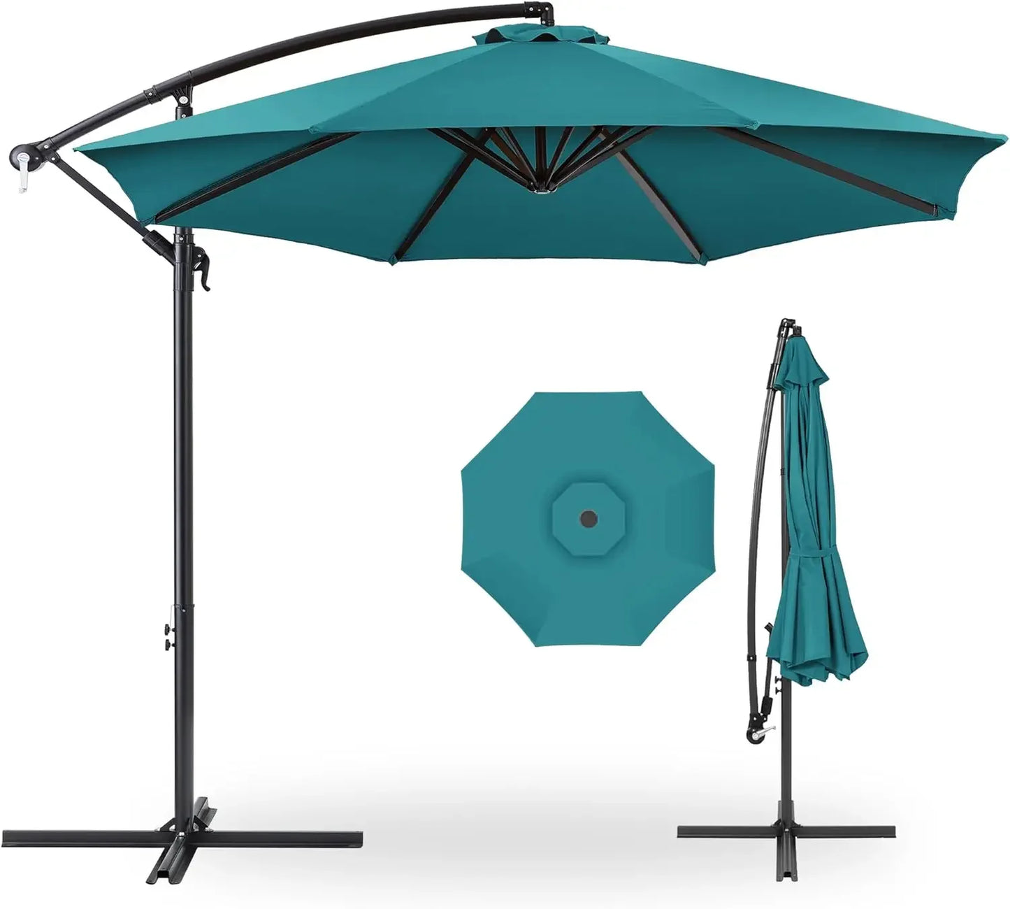 10ft Offset Hanging Patio Umbrella With Tilt And 8 Ribs