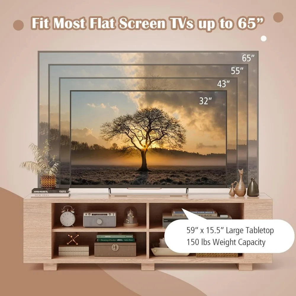 Starjoy Wood TV Stand for 65 Inch Flat Screen, Modern Entertainment Center With 8 Open Shelves, Farmhouse Storage Cabinet for L|