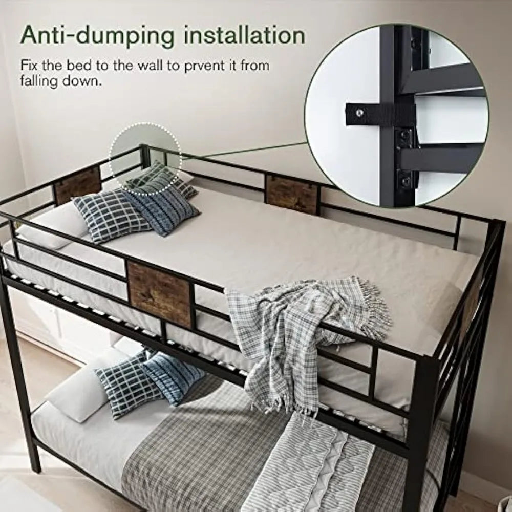 MUTICOR Twin Over Twin Bunk Bed Metal Frame With Stairs