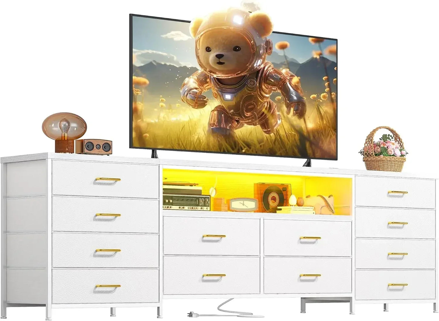 Modern 63 Inch TV Stand Dresser For 65 70 75 TV With Outlet