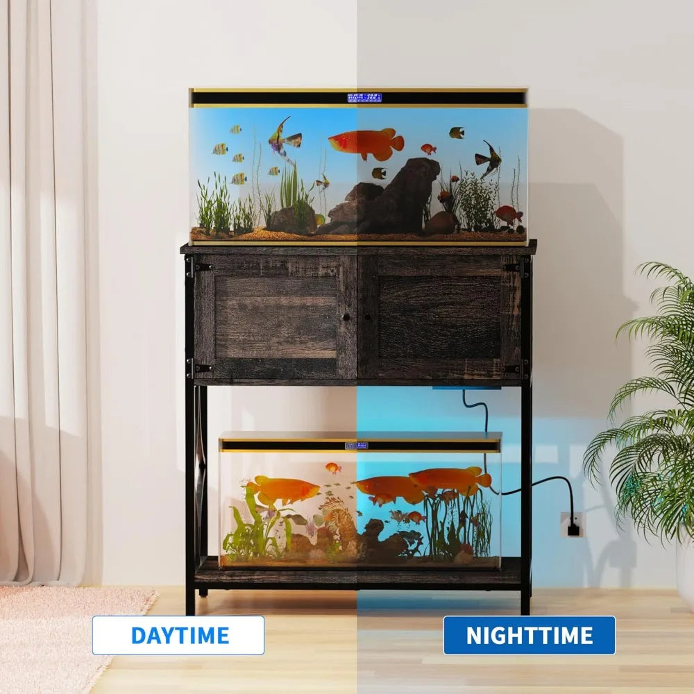 Color Aquarium Stand With Power Outlets LED Light Cabinet