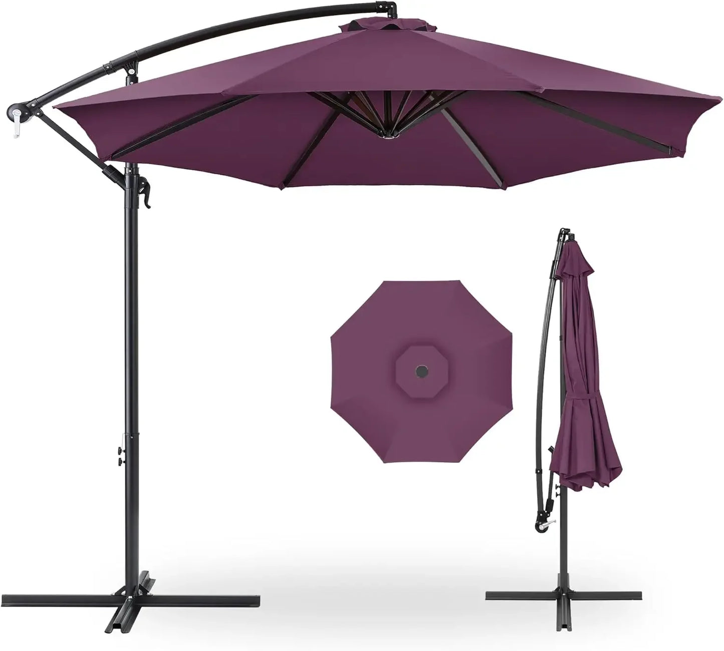 10ft Offset Hanging Patio Umbrella With Tilt And 8 Ribs