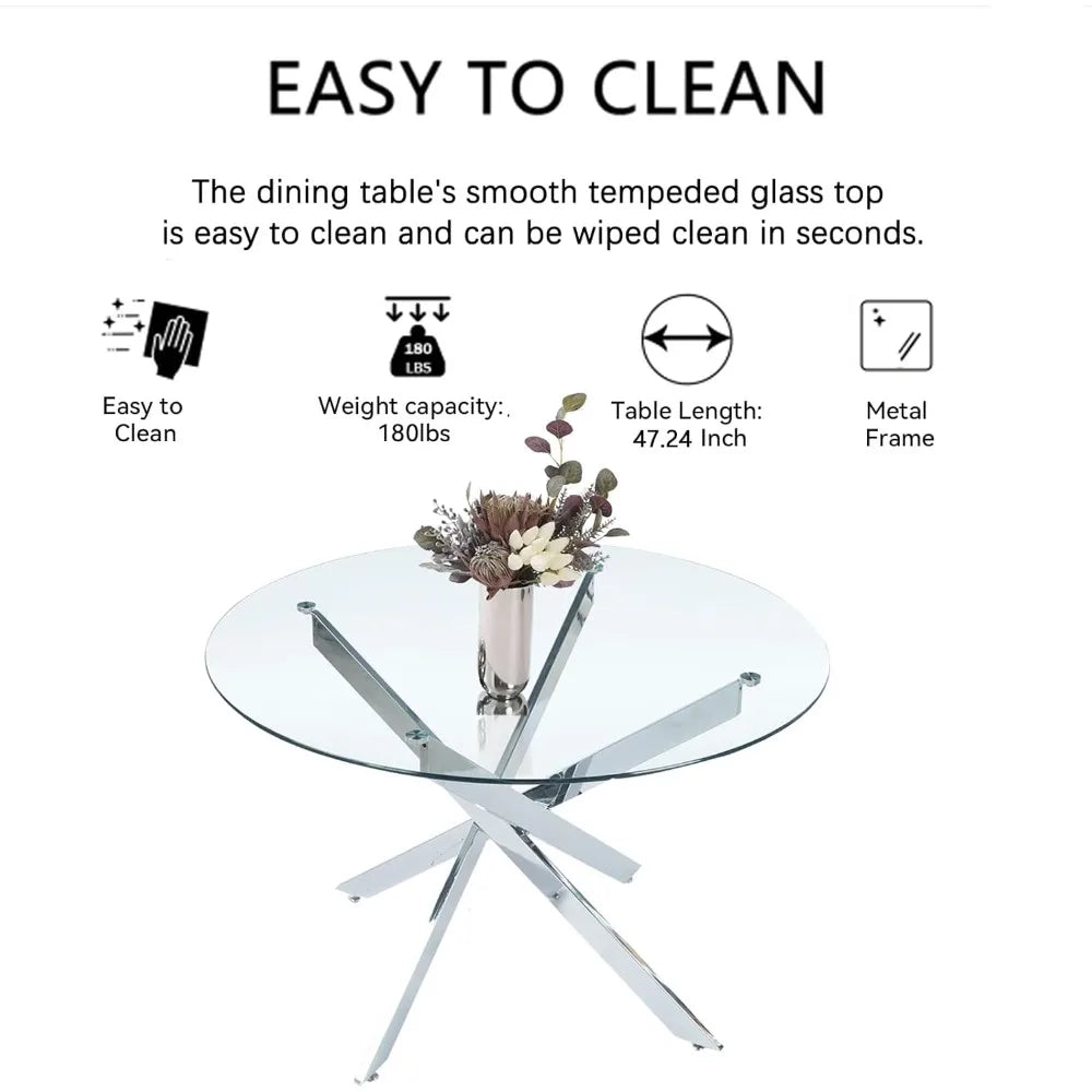 47.24 Inch Modern Silver Glass Dining Table Set For 4