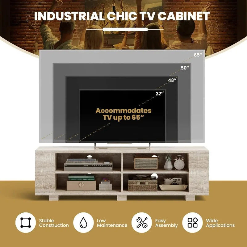 Tangkula Wood TV Stand for TVs up to 65 Inch Flat Screen,Modern Entertainment Center with 8 Open Shelves, (White Oak)