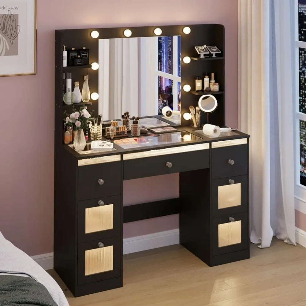 ZHUXIANG Makeup Vanity With Lights Glass Top Mirror