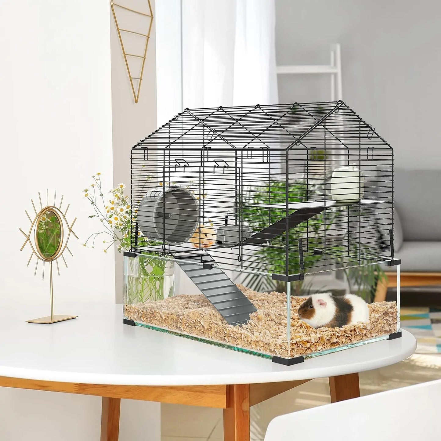 TWISTER.CKCN Metal Hamster Cage Transparent Habitat For Small Animals With Water Bottle And Accessible Entry Doors