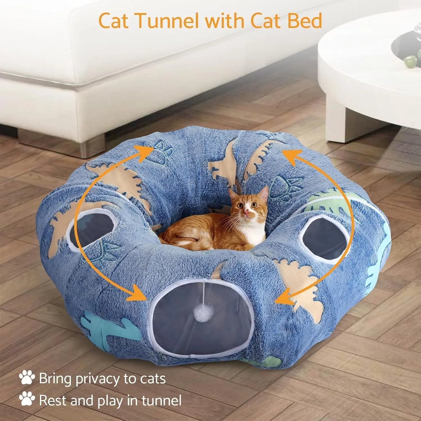 Maxetodo Foldable Cat Tunnel With Washable Bed Playground