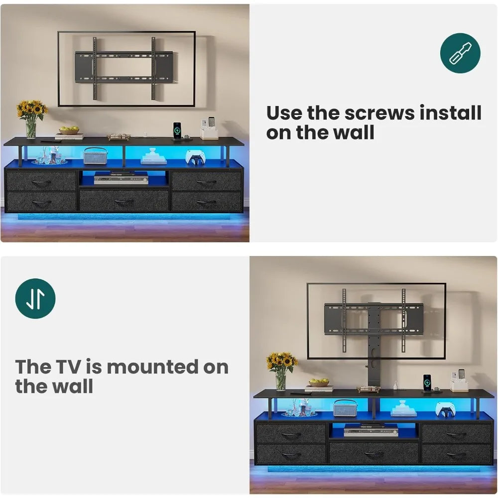 ZHUXIANG Modern TV Stand With Mount And Storage Outlets