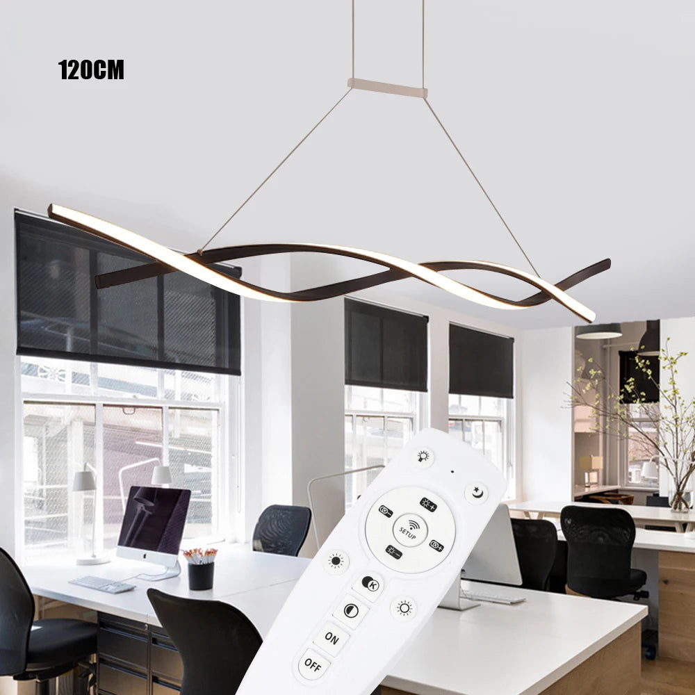 Modern Black Dimmable LED Pendant Light 46W Remote Ceiling