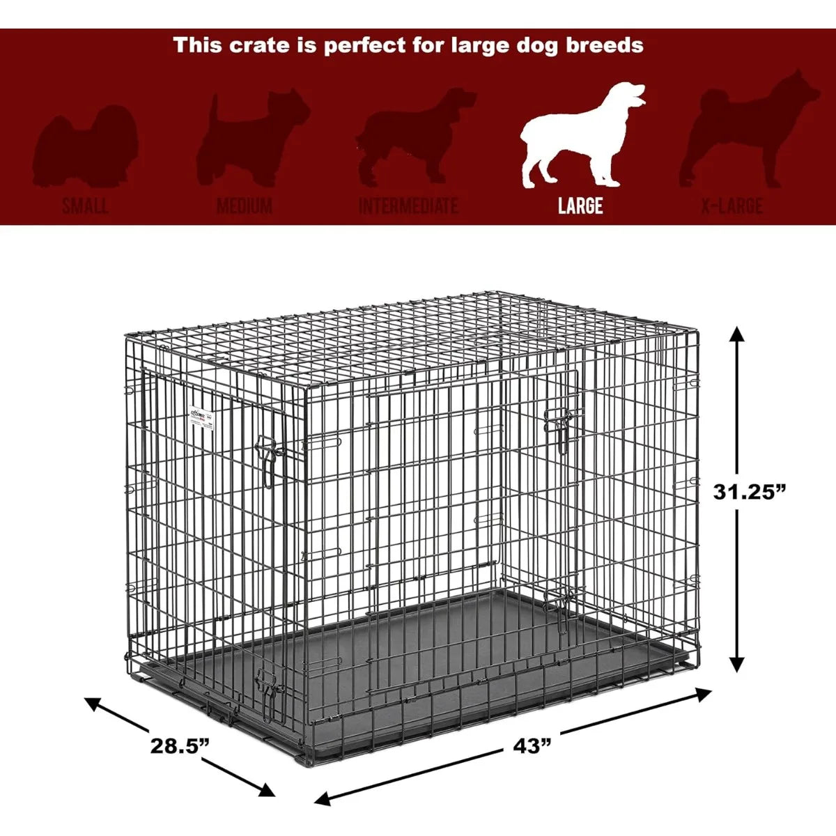 Heavy Duty Steel Double Door Dog Crate For Large Breeds