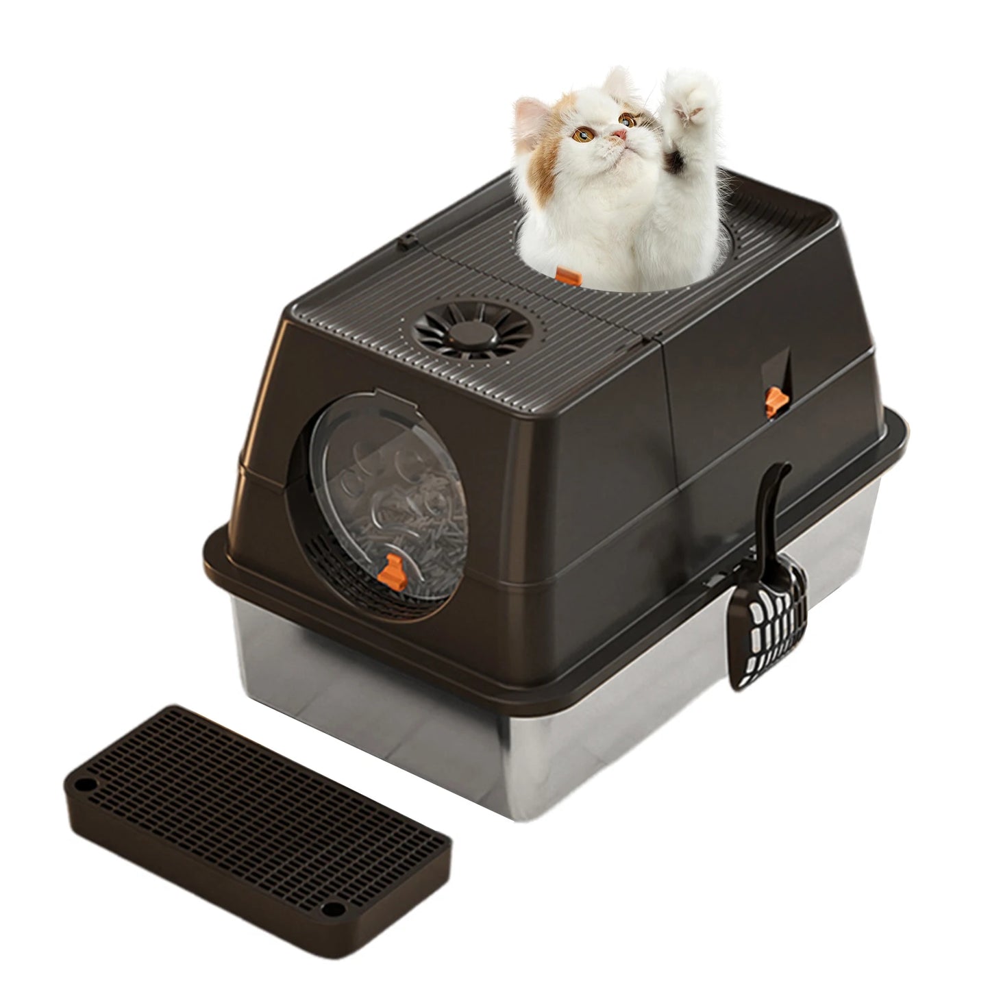 Feature Stainless Steel Cat Litter Box High Sided Enclosure