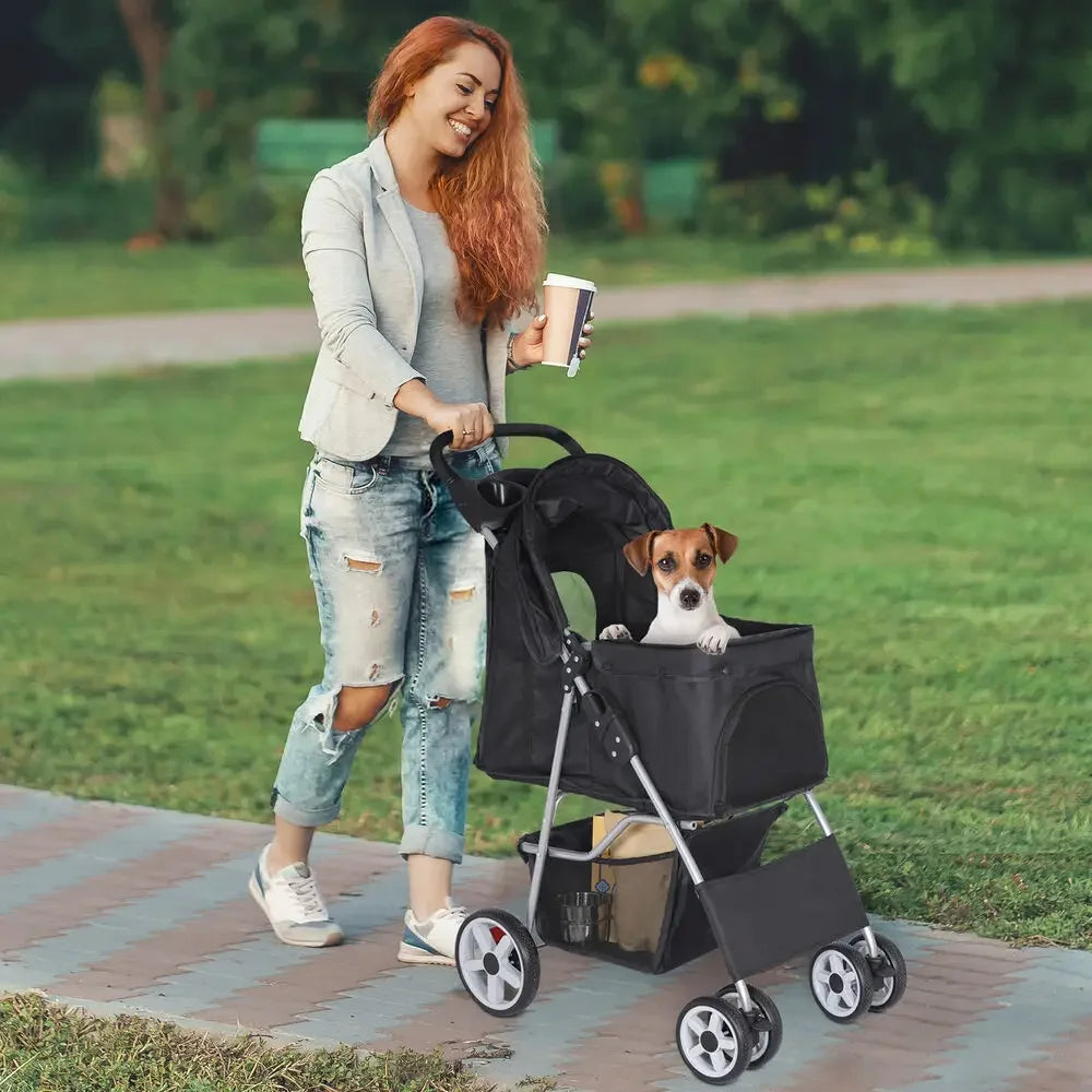 Hign Concerned Dog Stroller Travel Carrier Cart 4 Wheel