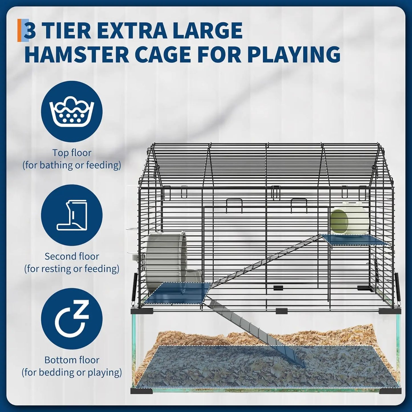 TWISTER.CKCN Metal Hamster Cage Transparent Habitat For Small Animals With Water Bottle And Accessible Entry Doors