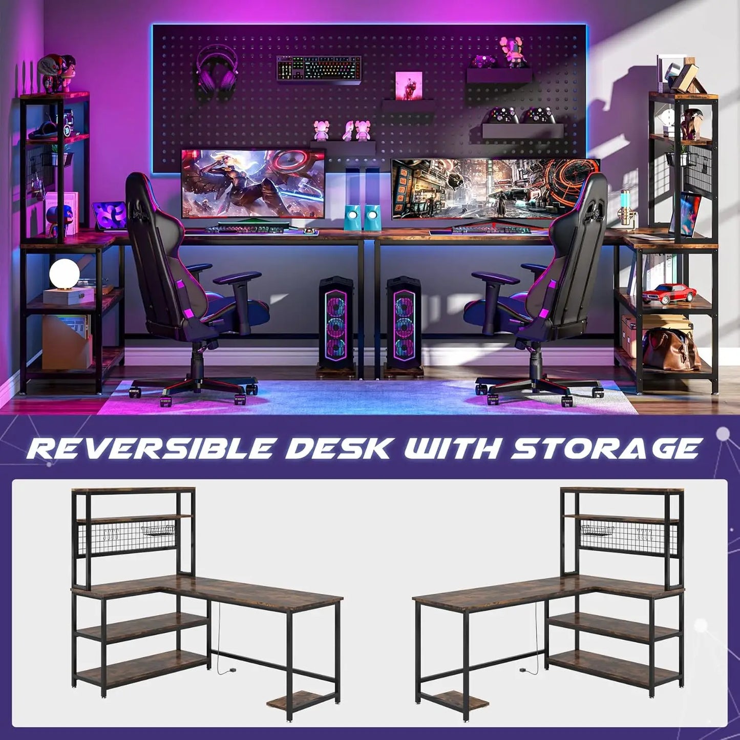 55 Inch L Shape Computer Desk With Hutch And Wireless