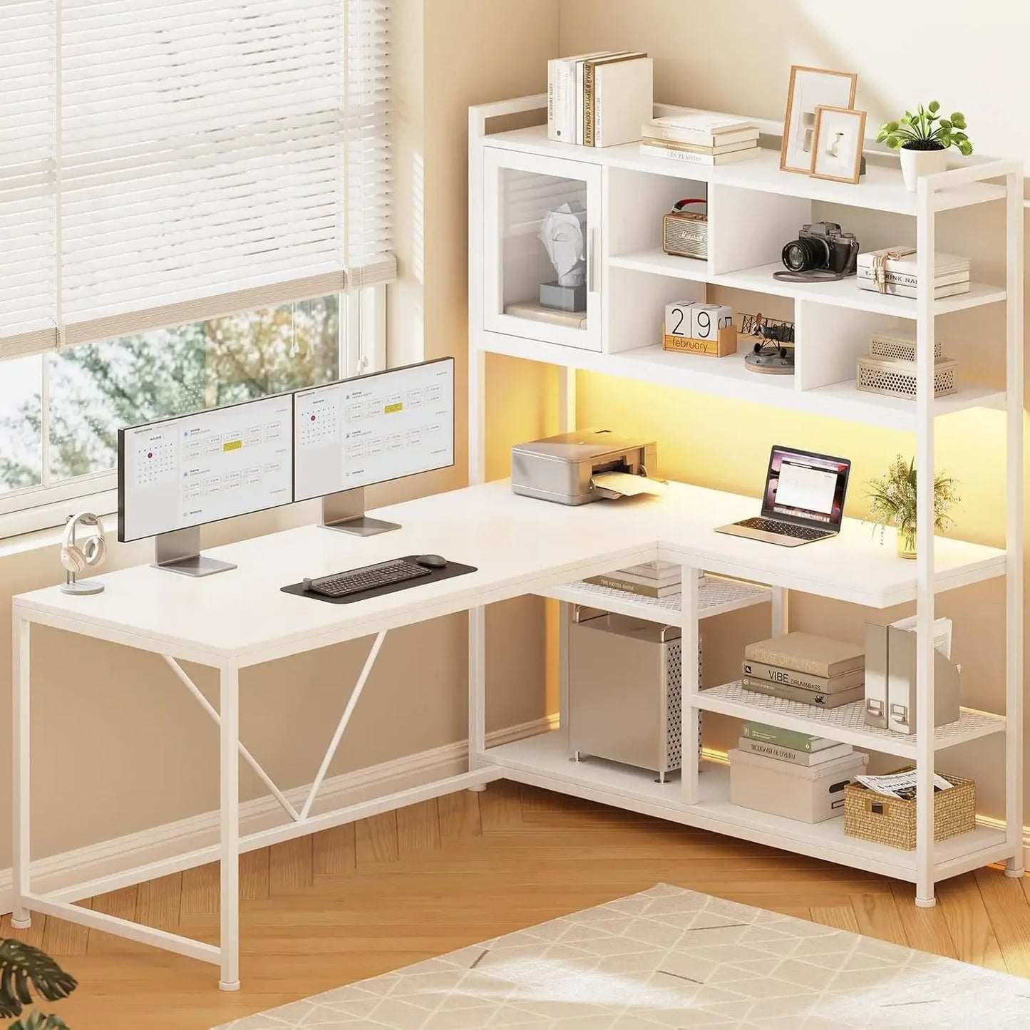 L Shaped Computer Desk 58 Inch Office Corner Desk With LED