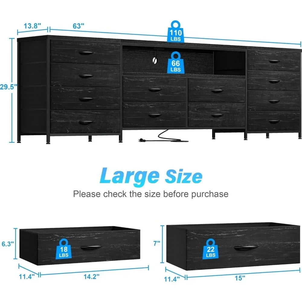 Modern 63 Inch TV Stand Dresser For 65 70 75 TV With Outlet