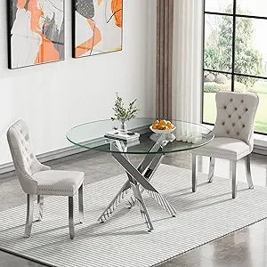 47.24 Inch Modern Silver Glass Dining Table Set For 4