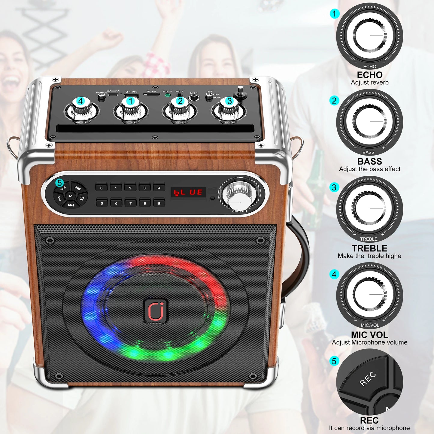 FanFun Karaoke System With Bluetooth Speaker And Mics