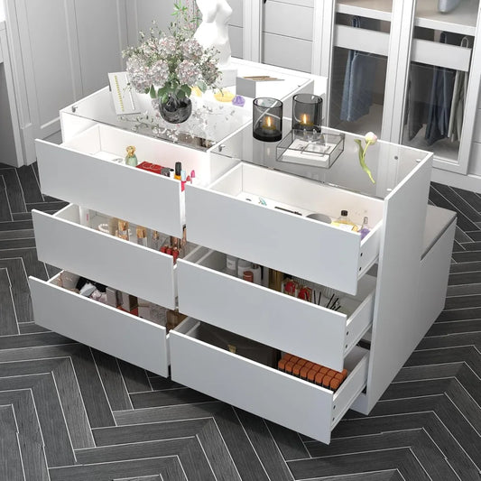 Glass Display Cabinet With 9 Drawers And Shoe Bench