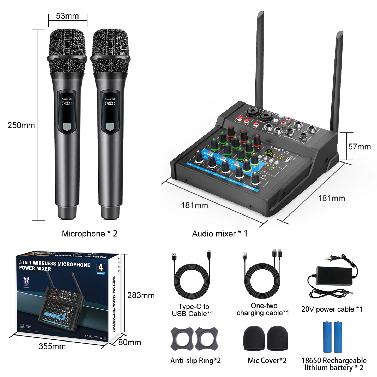 Aveek Powered Audio Mixer With Dual Wireless Mics Pro