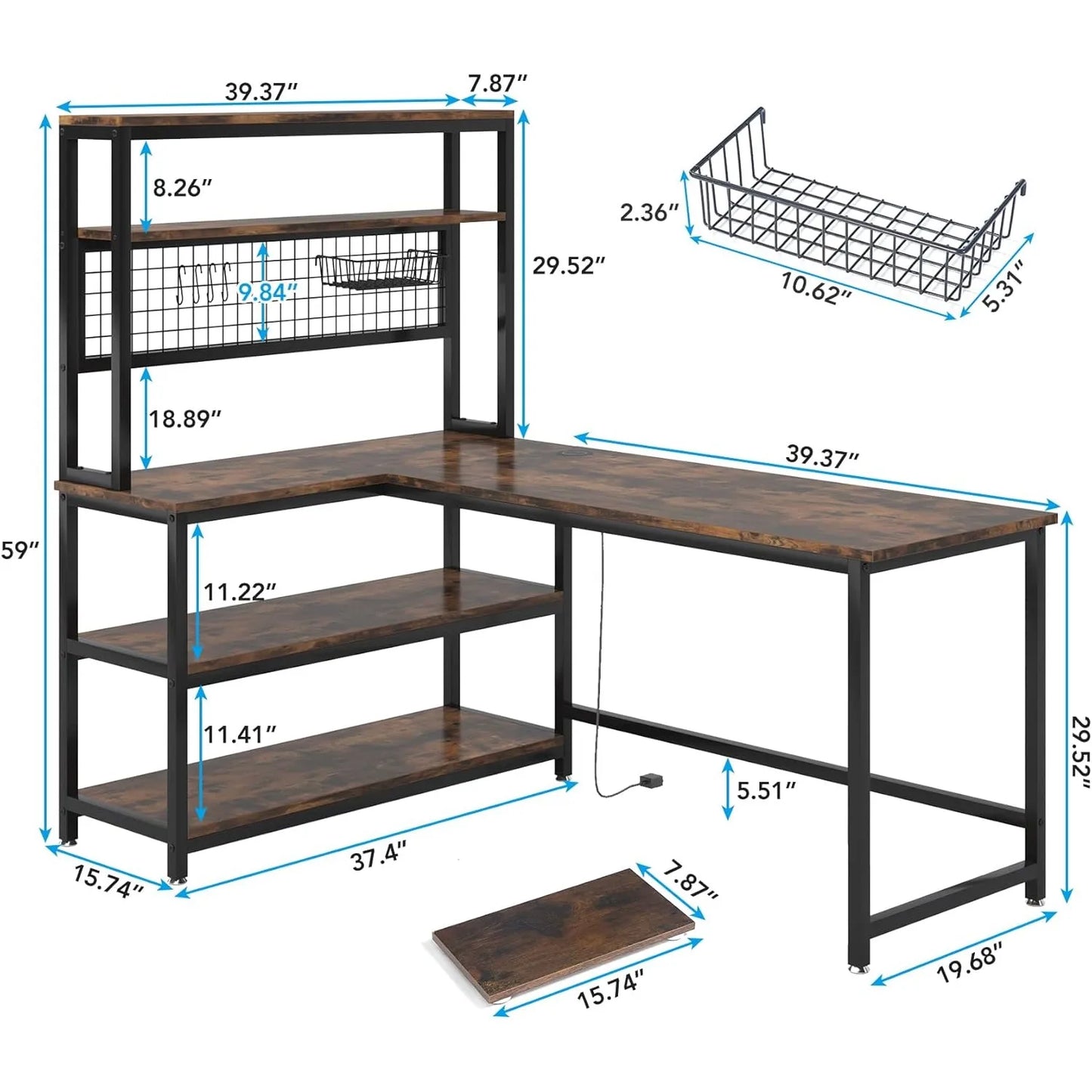 55 Inch L Shape Computer Desk With Hutch And Wireless