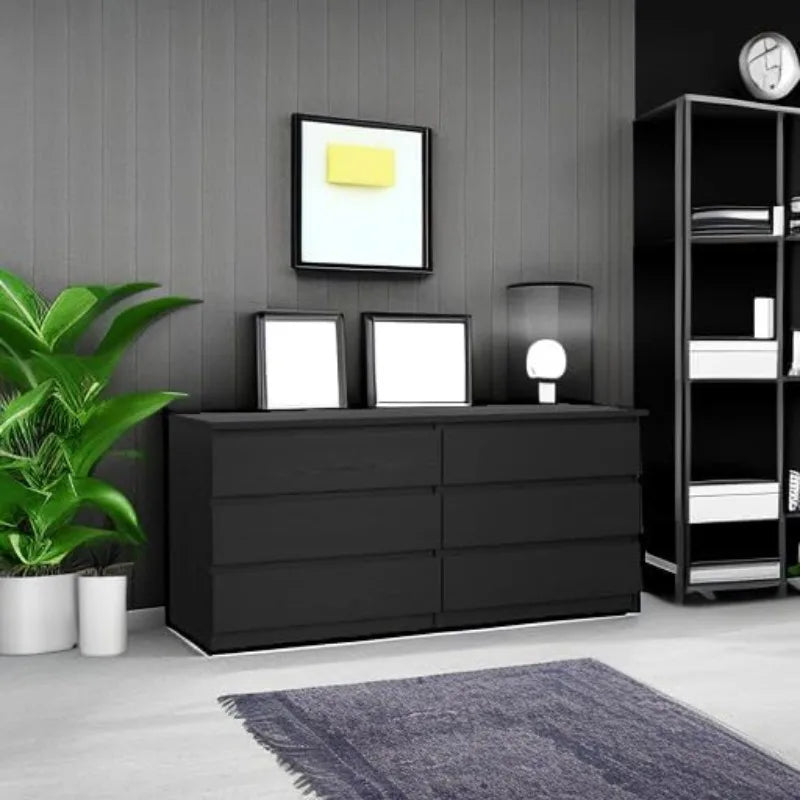 Tvilum 6 Drawer Double Dresser, Black Woodgrain