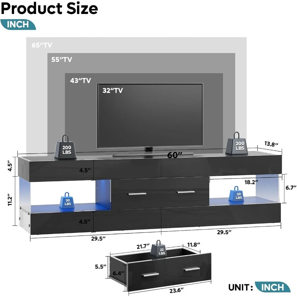 MKDK Modern LED TV Stand With Stone Pattern Panels
