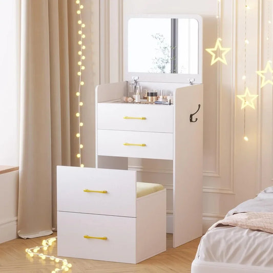 3 in 1 Flip Top Vanity Desk With Mirror And Drawers