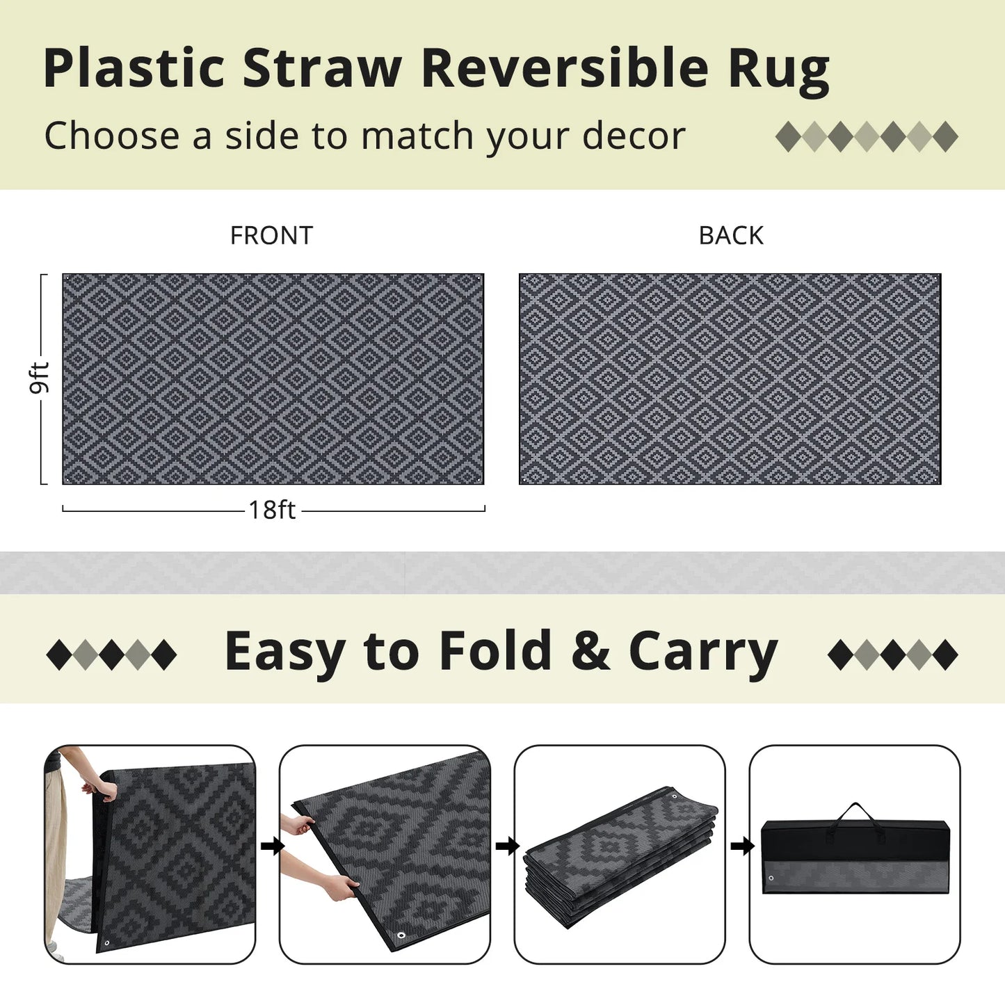 Outdoor Geometric Reversible Polyester Rug For Patio And Deck Waterproof Durable