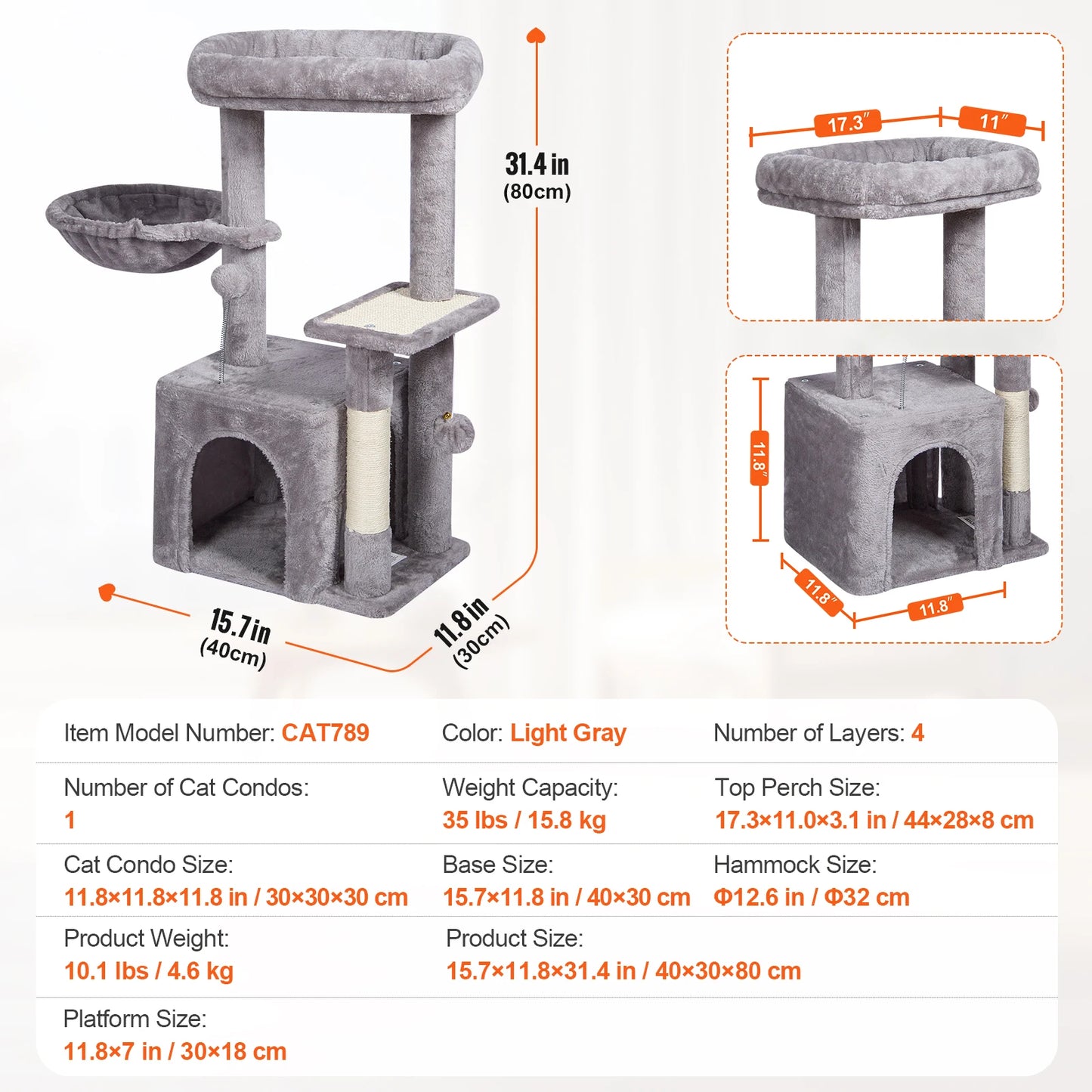 SucceBuy Cat Tree Indoor Cats Tower With Condo Hammock