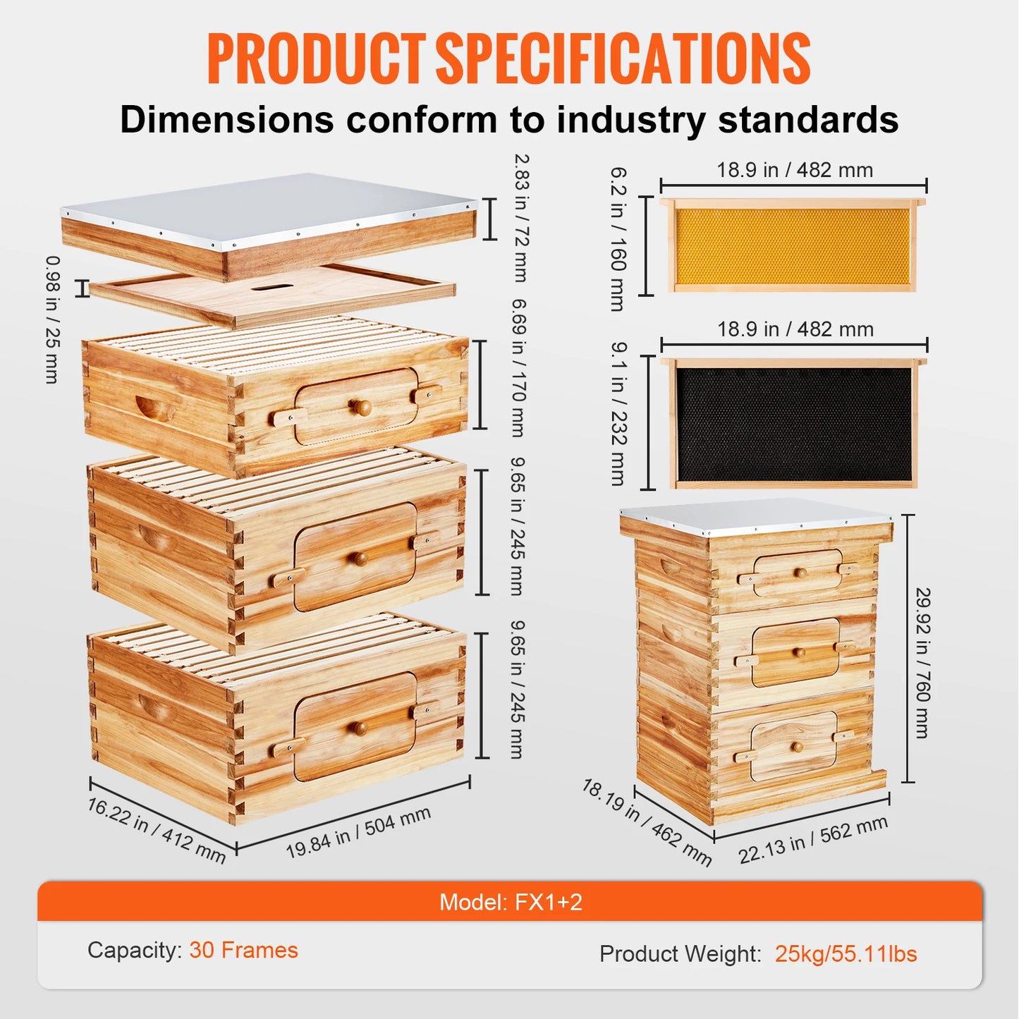 SucceBuy Natural Cedar Bee Hive Deep Box Starter Kit